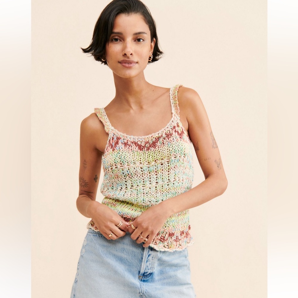Free people crochet pastel palmetto tank knit szS fits like szM summer beachy